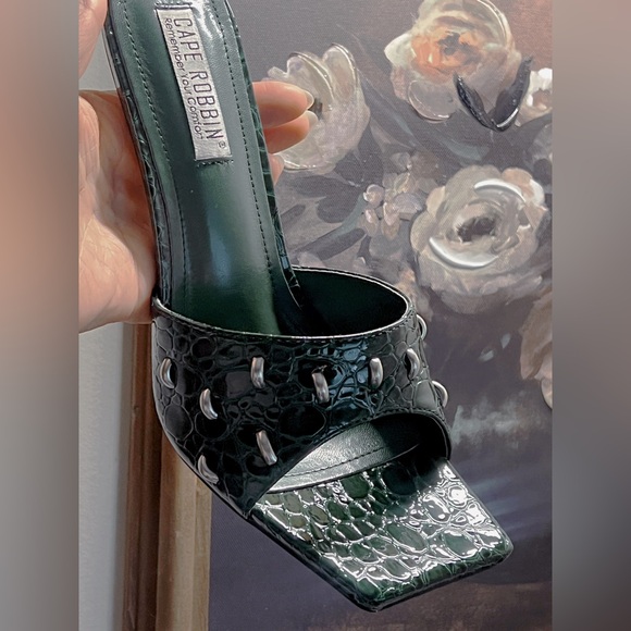 SOLD | Cape Robbin Tennon Faux Crocodile Square Open Toe Shoes Heels - Picture 14 of 15